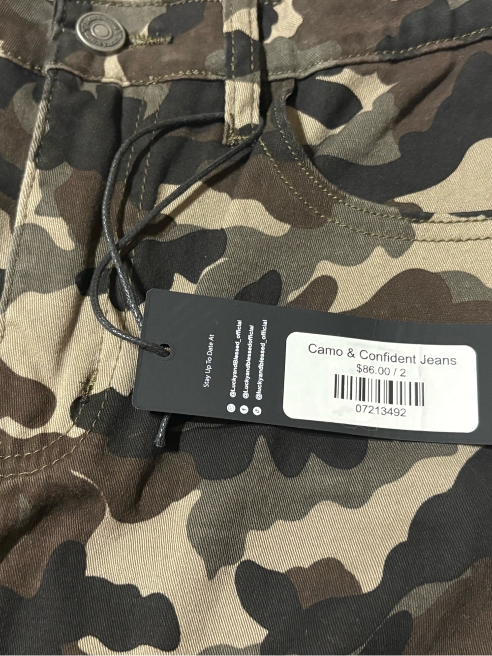 Lucky & Blessed Camo Cargo Pants in Olive, Brown & Black - Picture 5 of 11